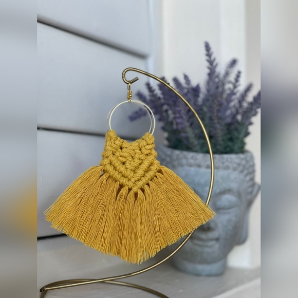 Macrame Earrings - Sunshine Yellow - Picture 6 of 7